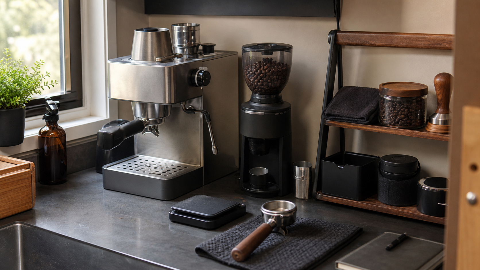Small apartment espresso workflow setup