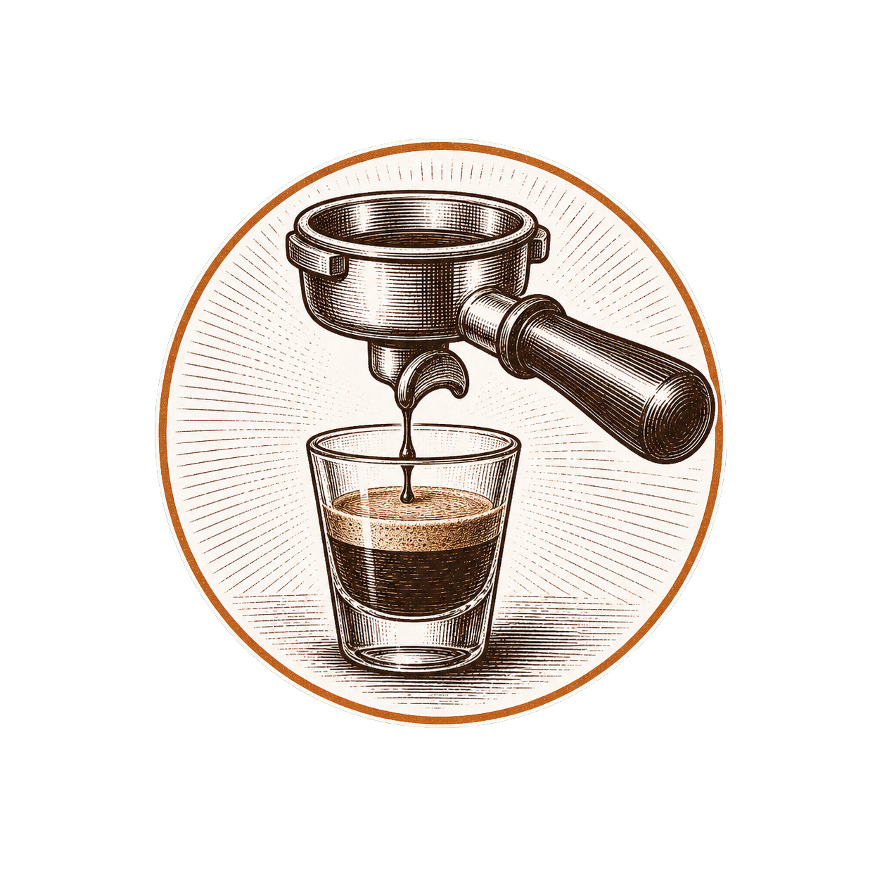 ShotDialed emblem: portafilter pulling a shot